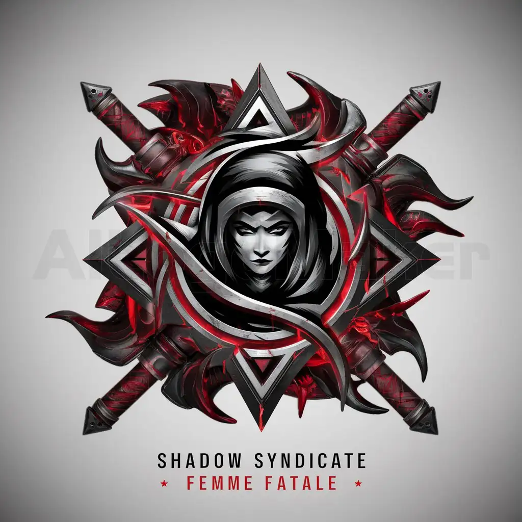 a logo design,with the text "Shadow Syndicate Femme Fatale", main symbol:Dark female Ninjas with blood elements,complex,be used in 0 industry,clear background