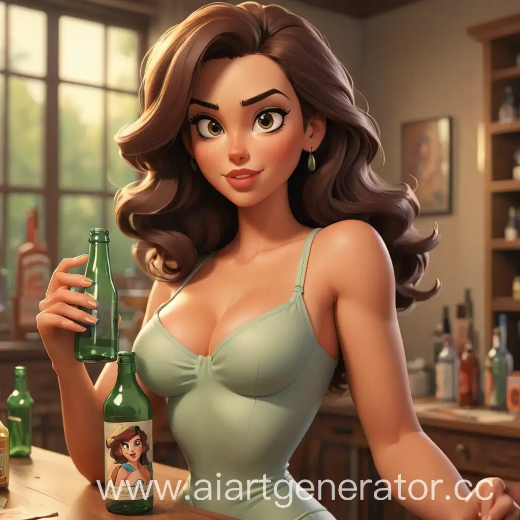 Sultry-Cartoon-Woman-Holding-a-Bottle-in-the-Foreground