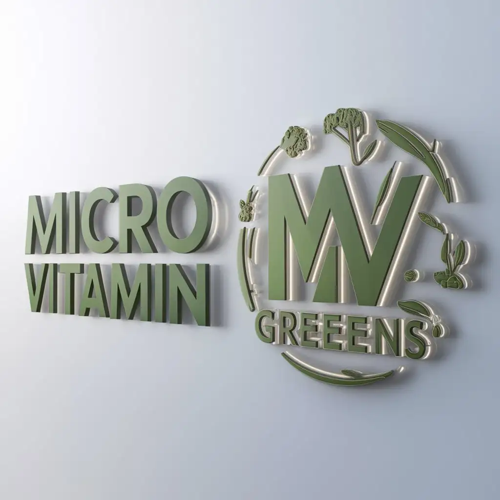 a logo design,with the text "Micro vitamin greens", main symbol:MV Greens,complex,clear background