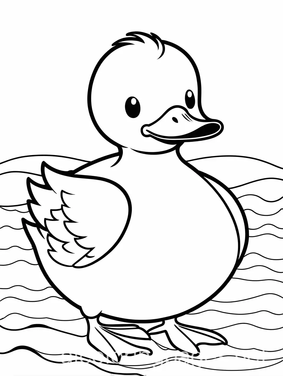 yellow duck , Coloring Page, black and white, line art, white background, Simplicity, Ample White Space. The background of the coloring page is plain white to make it easy for young children to color within the lines. The outlines of all the subjects are easy to distinguish, making it simple for kids to color without too much difficulty