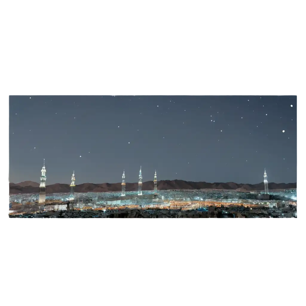 view of Mecca with a blue night sky filled with stars