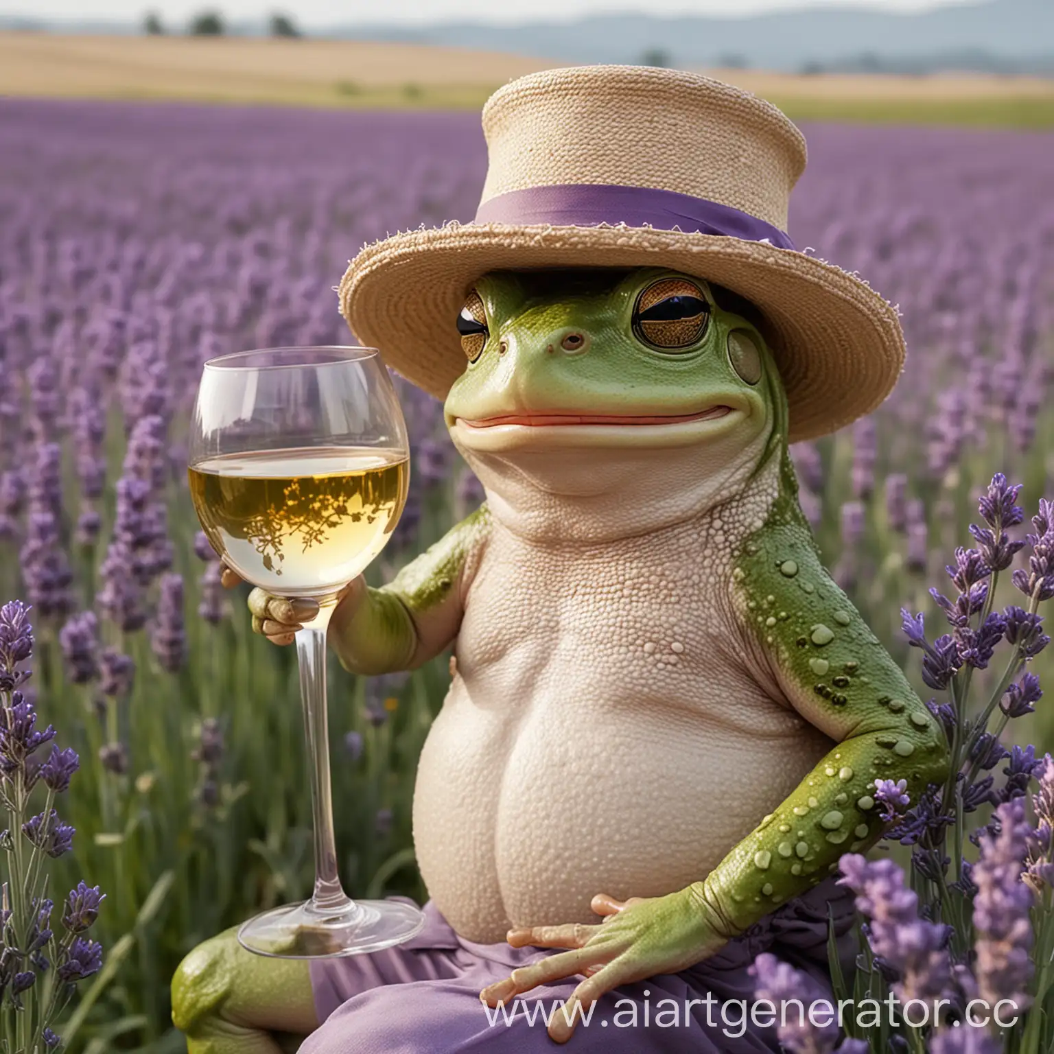 Elegant-Frog-Enjoying-Lavender-Fields-with-Wine