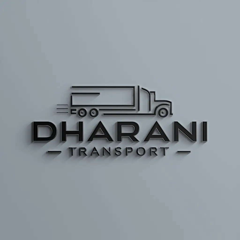 a logo design,with the text "DHARANI TRANSPORT", main symbol:TRUCK,Moderate,clear background