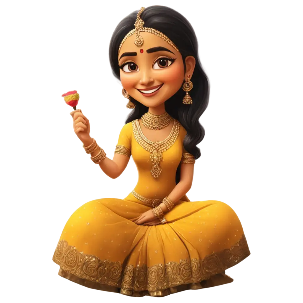 haldi caricature bride sitting 