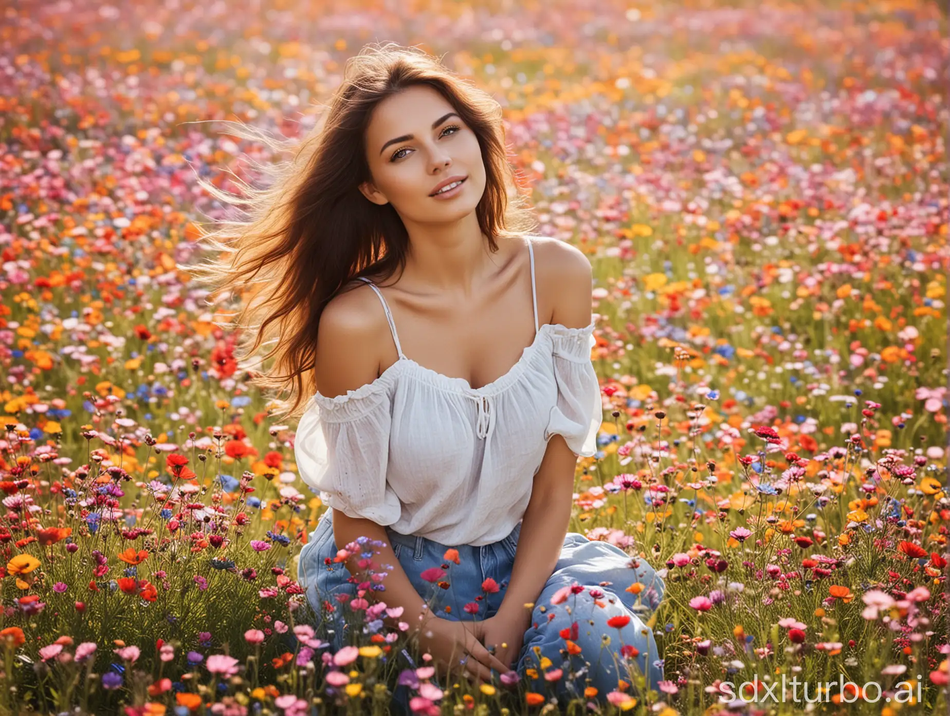 Beautiful woman on a colorful meadow