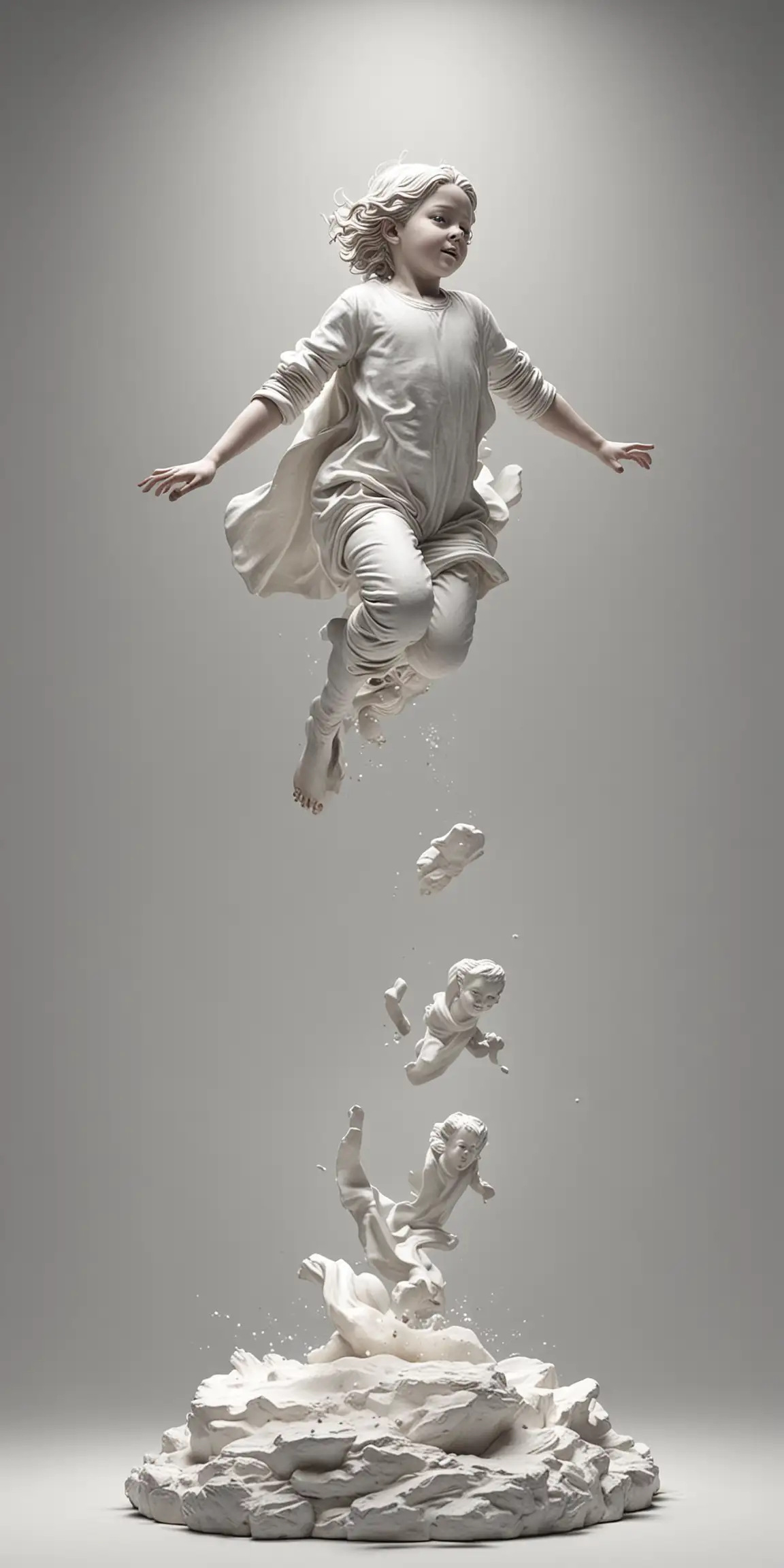 Hyperrealistic White Statue of Jumping Child