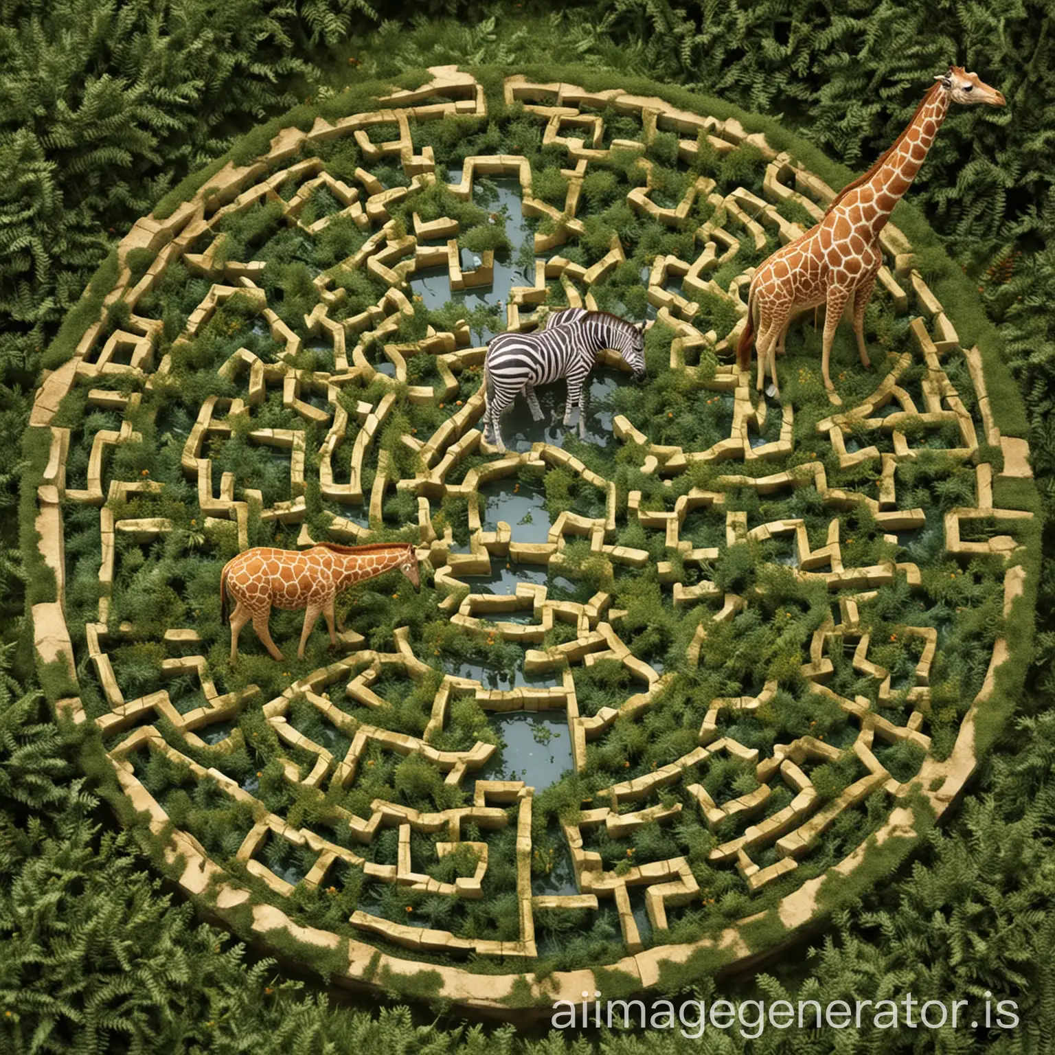 Create an intricate maze based on a children’s story book where 2 sisters must reach a freshwater spring. Within the Story is a Giraffe, a Zebra, an Antelope, an Elephant and an Ostrich. The story is based in a savannah with acacia trees and hills
