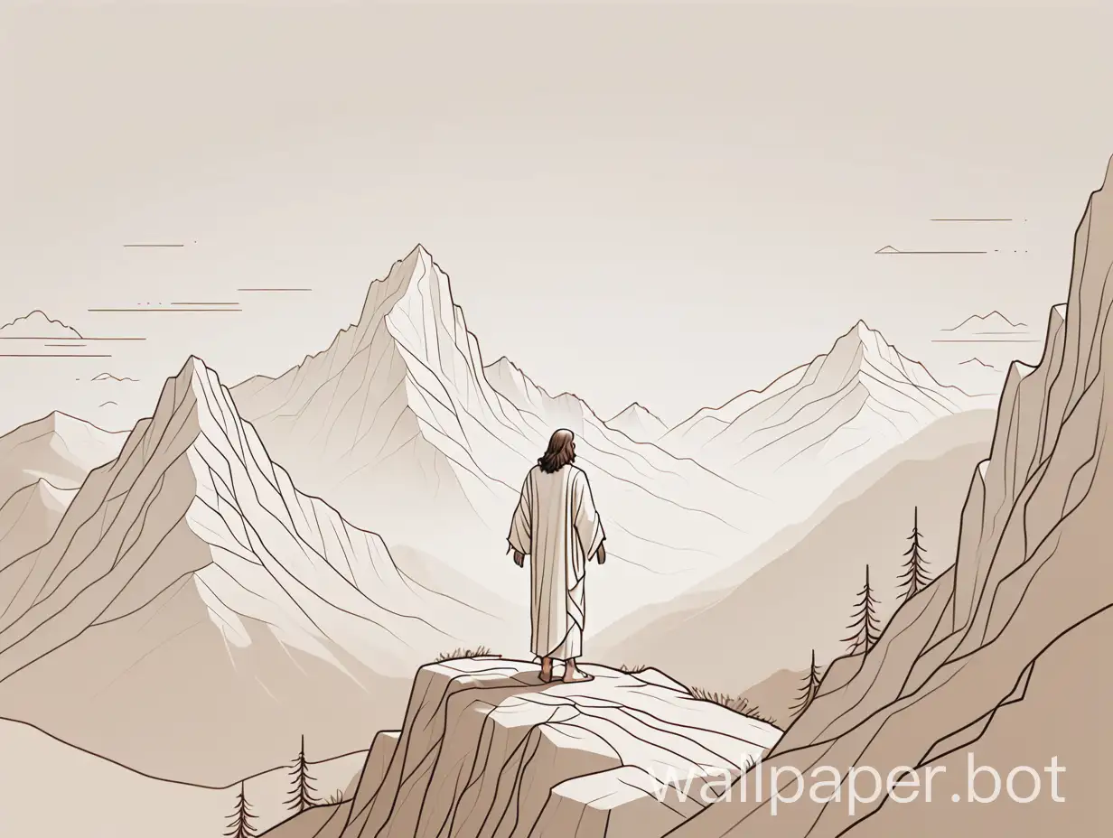 Jesus-at-Mountain-Scene-Minimalist-Line-Art-Drawing-with-TiltShift-Effect