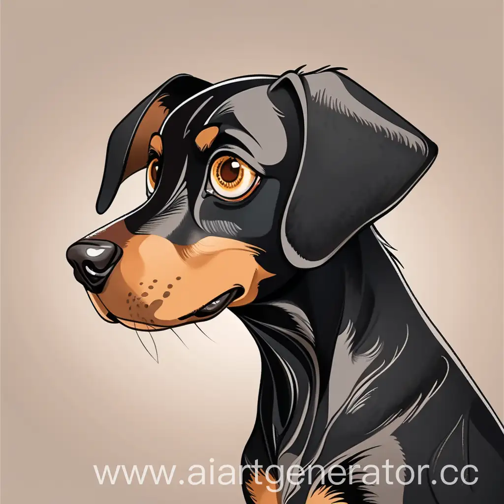 Black dog with brown eyes cartoonish head