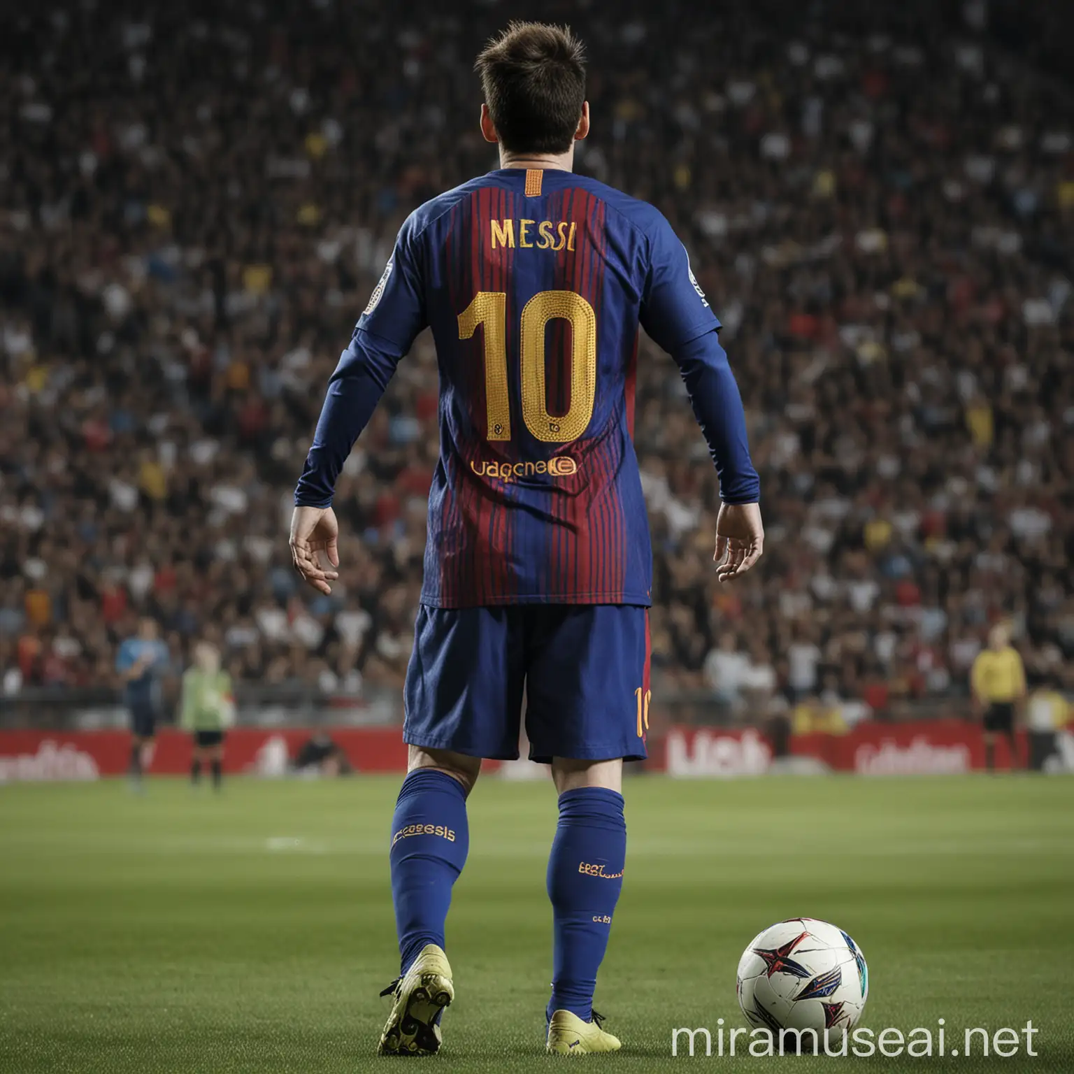 Soccer Superstar Lionel Messi Seen from Behind in Action