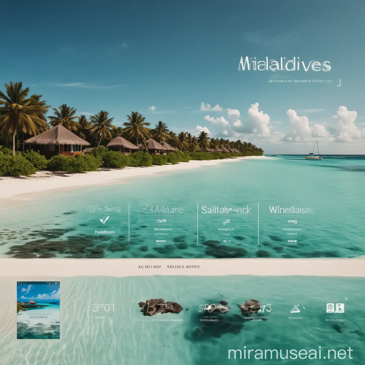 Maldives Travel Website UI with Serene Blue Sky and Sea