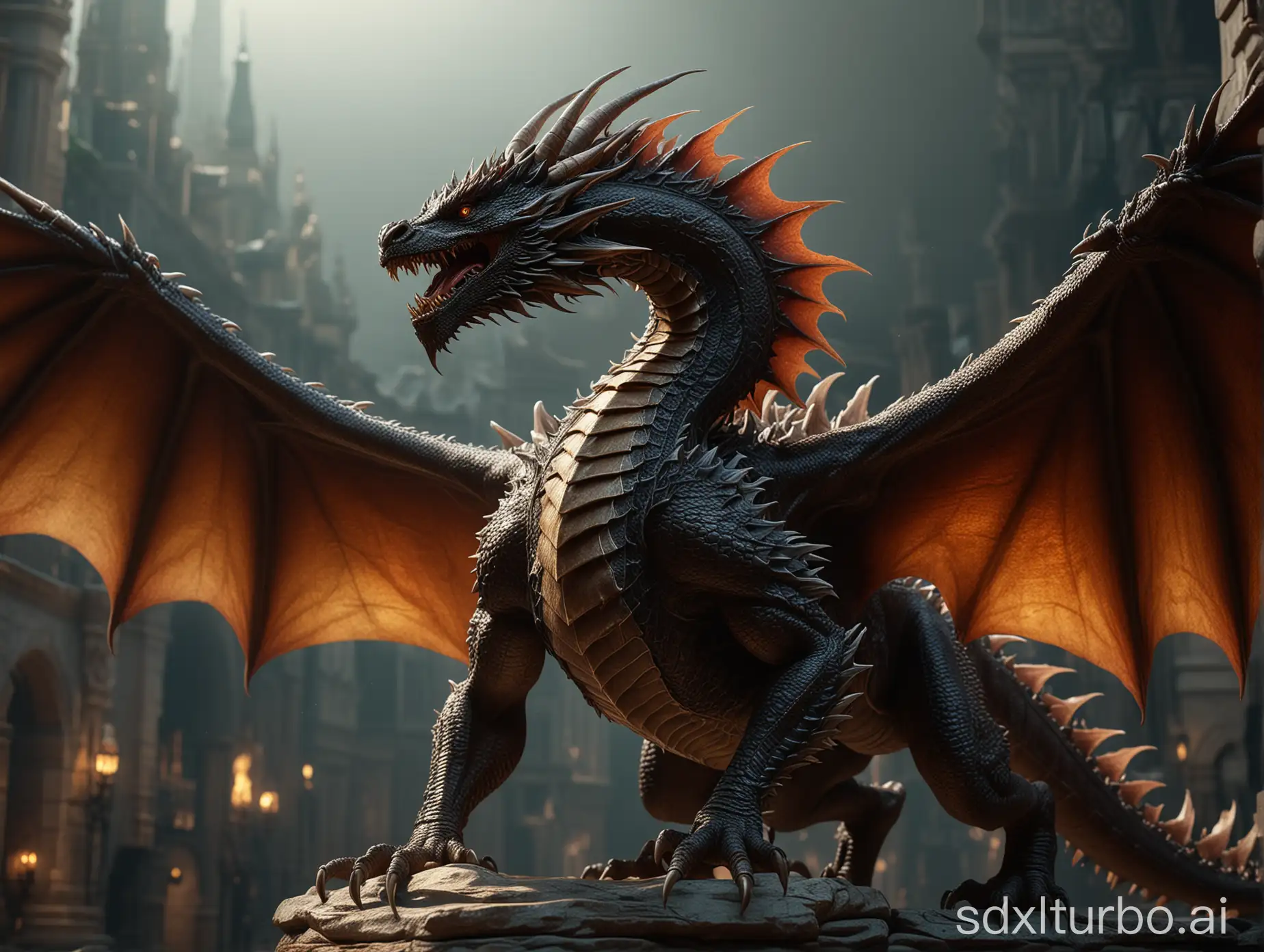 A huge beautiful dragon is ready to fly away, full view, perfect composition, beautiful detailed intricate insanely detailed octane render trending on artstation, 8 k, photorealistic concept art, soft natural volumetric cinematic perfect light, chiaroscuro,  masterpiece, caravaggio, greg rutkowski