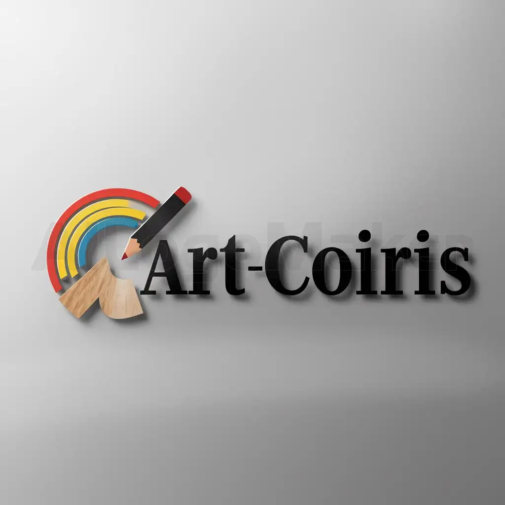 a logo design,with the text ART-COIRIS, main symbol:UN ARCO IRIS UN LAPIZ DE COLOR UNOS COLORES PARA ILUMINAR DE MADERA