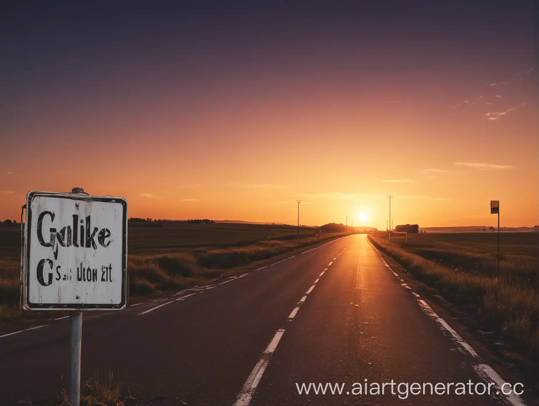Godlike-Sunset-Illuminated-Road-Sign-in-the-Distance