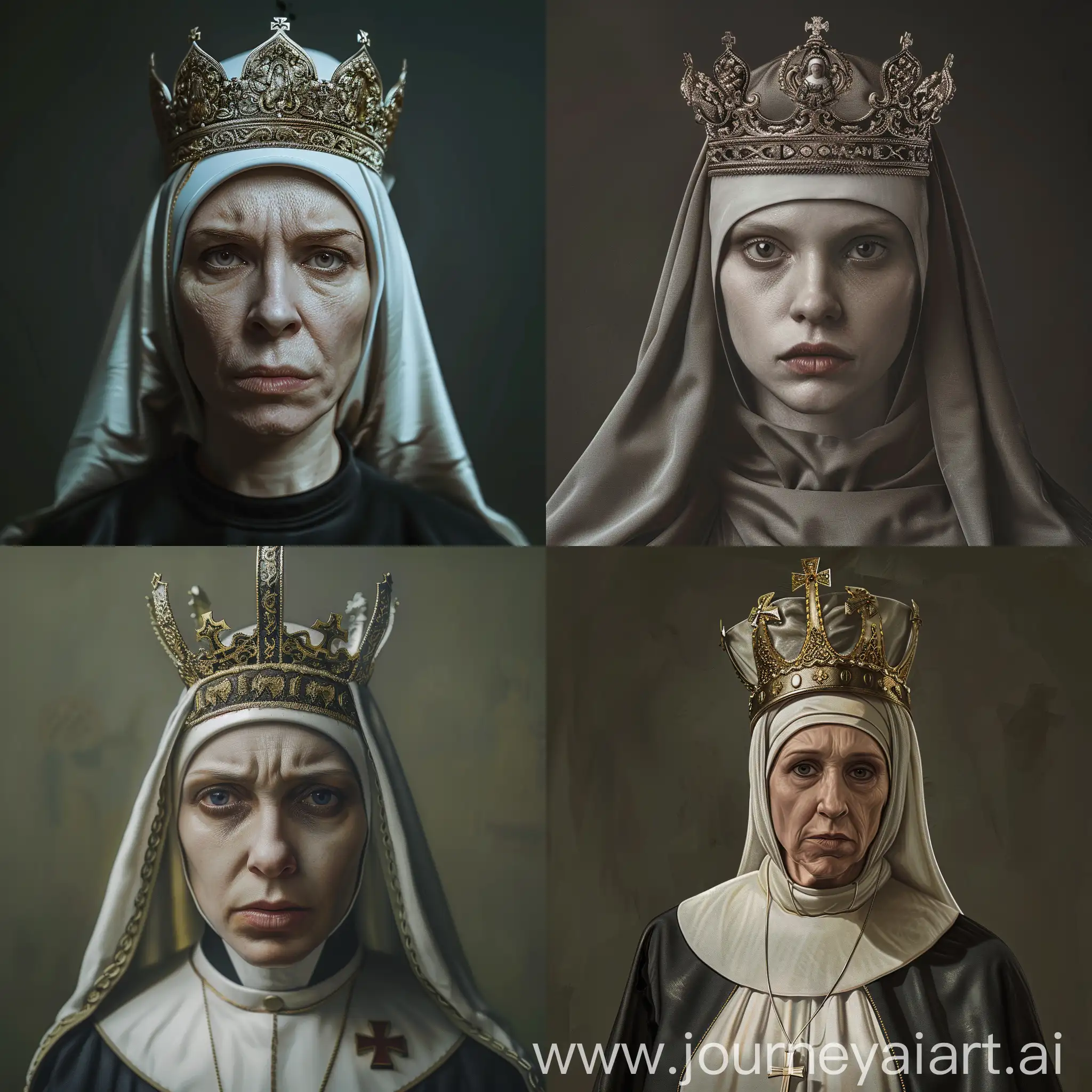 (((masteroiece))), very good quality, extremely detailed, perfect for propaganda, right on a baner"IN FACT, I HATE YOU", very good mood, photorealistic, portrait, of a nun, wearing coronet nun headgear