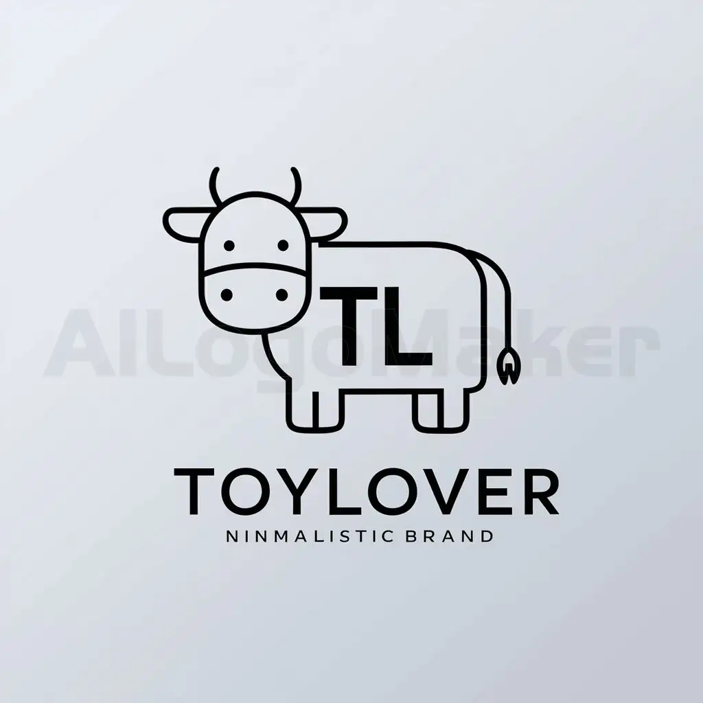 a logo design,with the text "ToyLover", main symbol:Cow without horn as outline with the letter TL,Minimalistic,be used in hi world industry,clear background