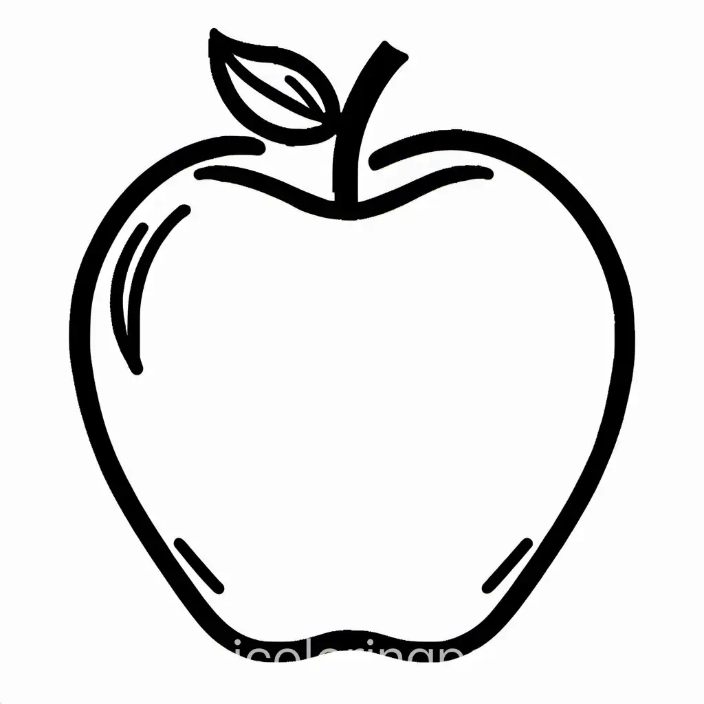 apple shape with Apple writing at the bottom, not lines, Coloring Page, black and white, line art, white background, Simplicity, Ample White Space. The background of the coloring page is plain white to make it easy for young children to color within the lines. The outlines of all the subjects are easy to distinguish, making it simple for kids to color without too much difficulty