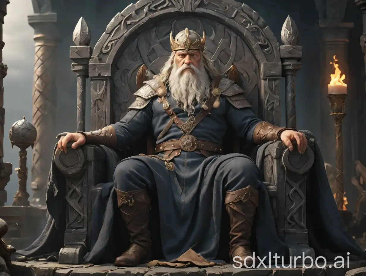 Odin sitting on a throne in Norse mythology