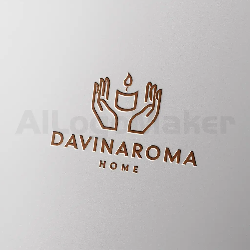 a logo design,with the text "DaVinAroma Home", main symbol:candle and two hands,Minimalistic,be used in svechi i aromaty industry,clear background