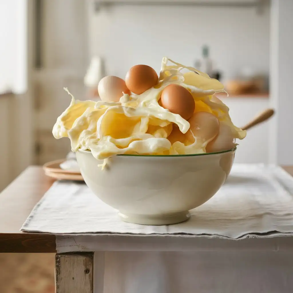 Whisking Raw Eggs in a Bowl Culinary Preparation of Scrambled Eggs
