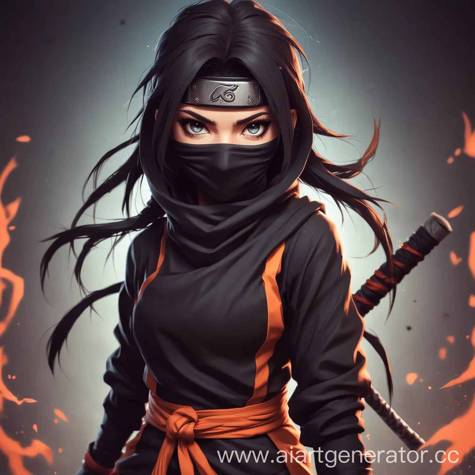 Ninja girl in Naruto anime style