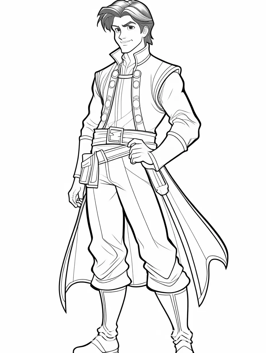 Jim Hawkins - Energetic young hero, Coloring Page, black and white, line art, white background, Simplicity, Ample White Space. The background of the coloring page is plain white to make it easy for young children to color within the lines. The outlines of all the subjects are easy to distinguish, making it simple for kids to color without too much difficulty