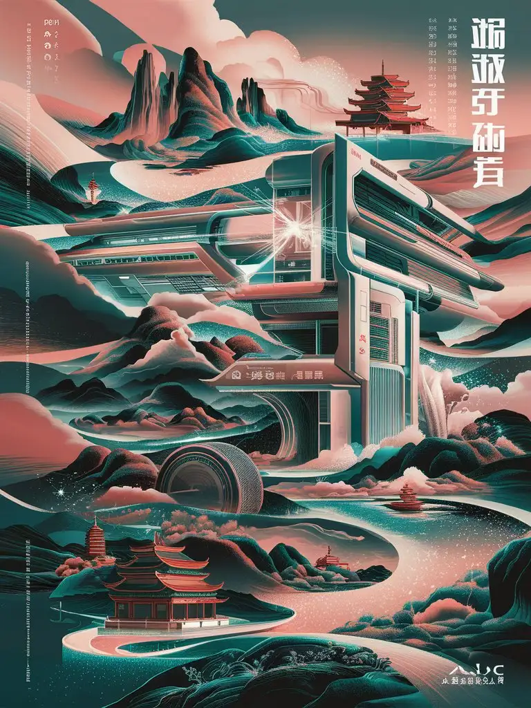 Futuristic-Technology-Poster-Traditional-Chinese-Mountain-and-Water-Landscape