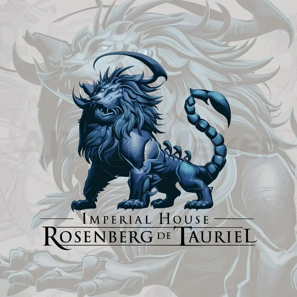 a logo design,with the text "Imperial house Rosenberg de Tauriel", main symbol:A mixture of lion, dragon and scorpion - it is truly unique creature, which possesses combination of strength, wisdom and poison. In fantasy world and mythology such a creation could become symbol of strength, vigilance and firmness.,complex,clear background
