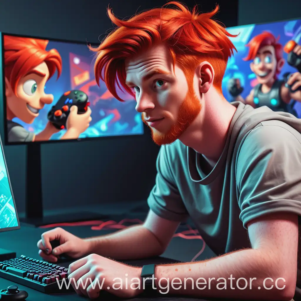 Cheerful-RedHaired-Gamer-in-a-Vibrant-Cartoon-Setting