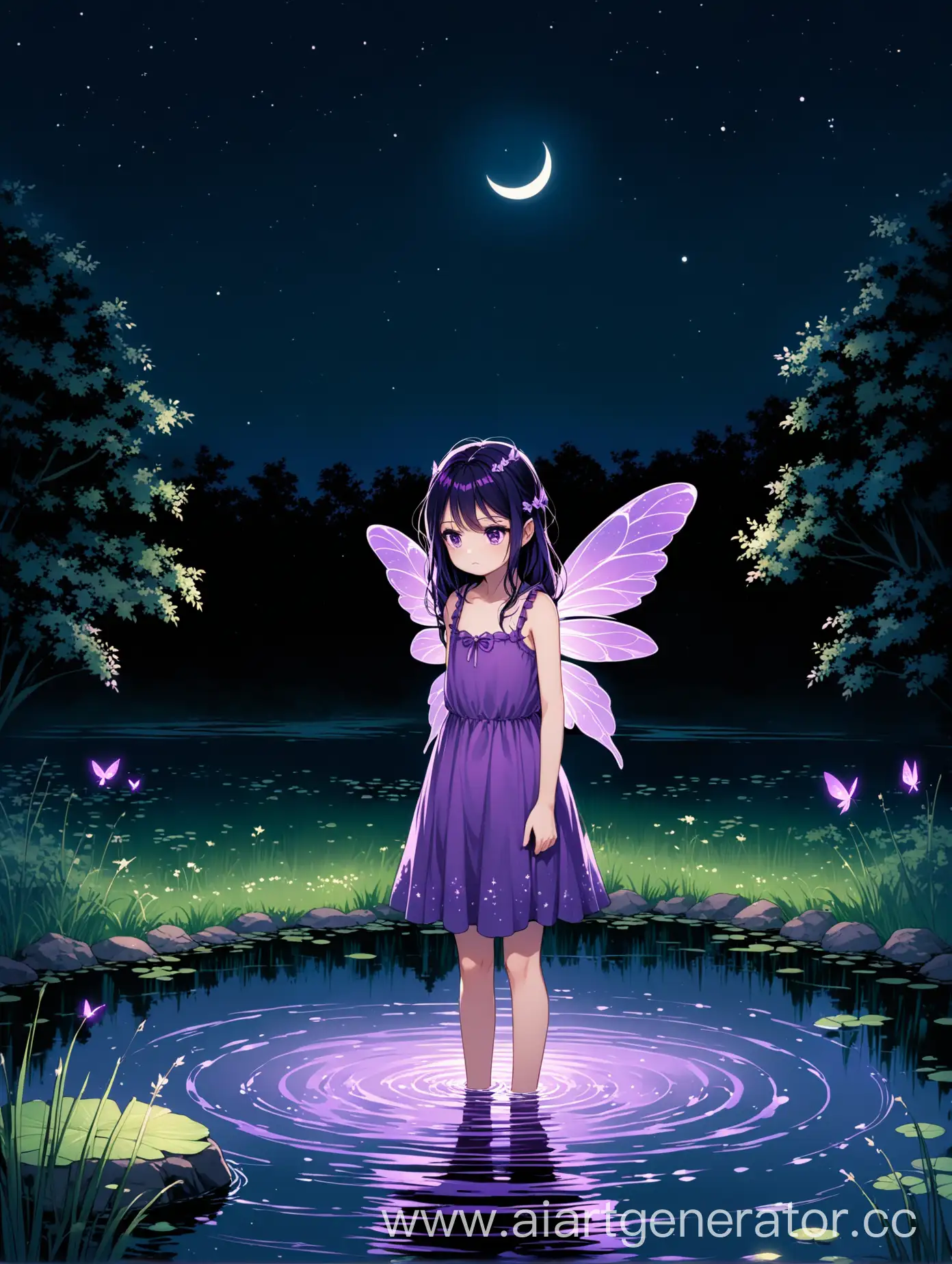 Discontented-Fairy-Girl-by-the-Pond-at-Night