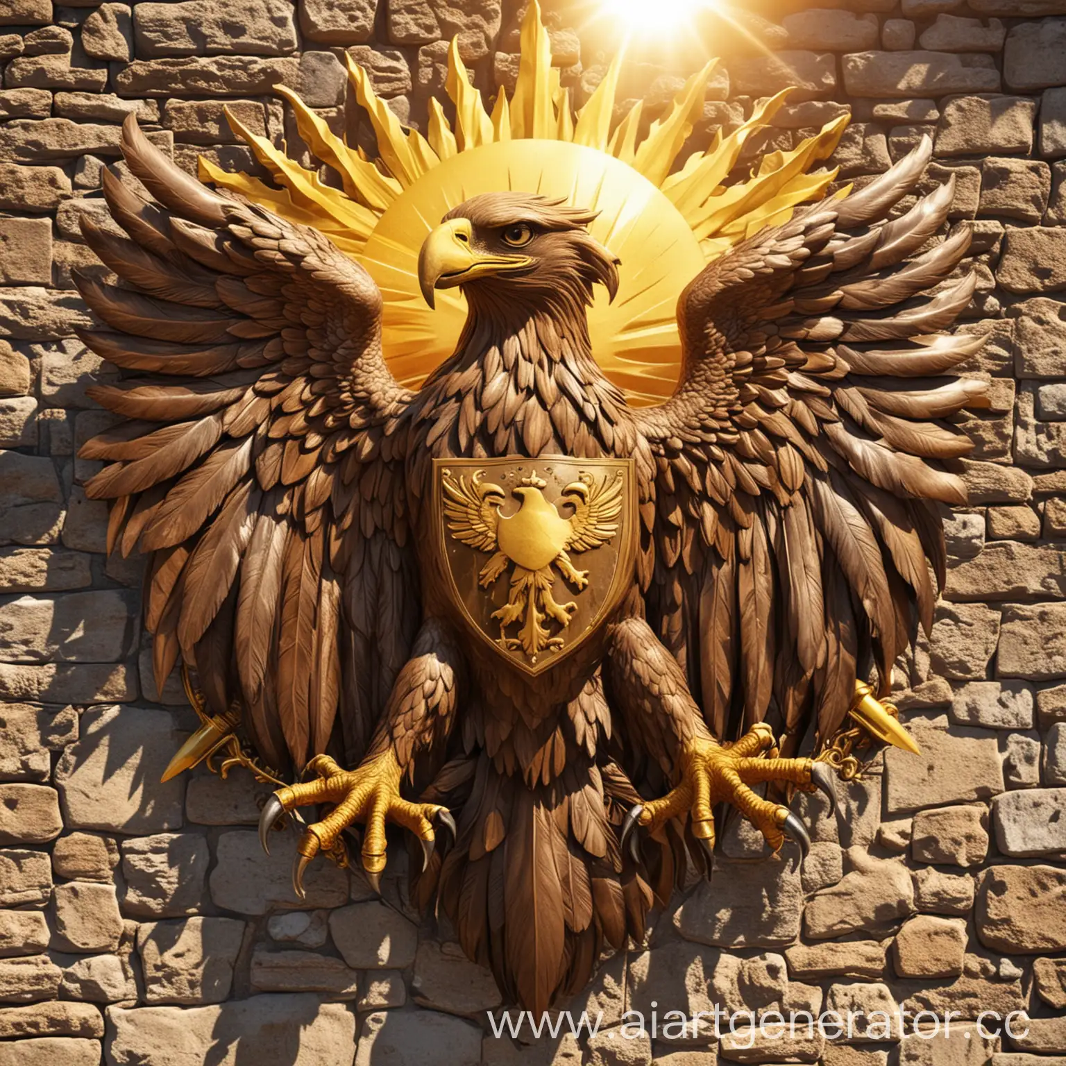 герб золотой орел на фоне яркого солнца