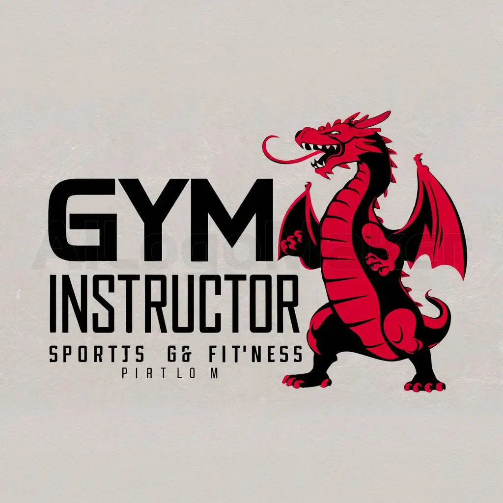 a logo design,with the text "Gym Instructor", main symbol:red dragon,Moderate,be used in Sports Fitness industry,clear background