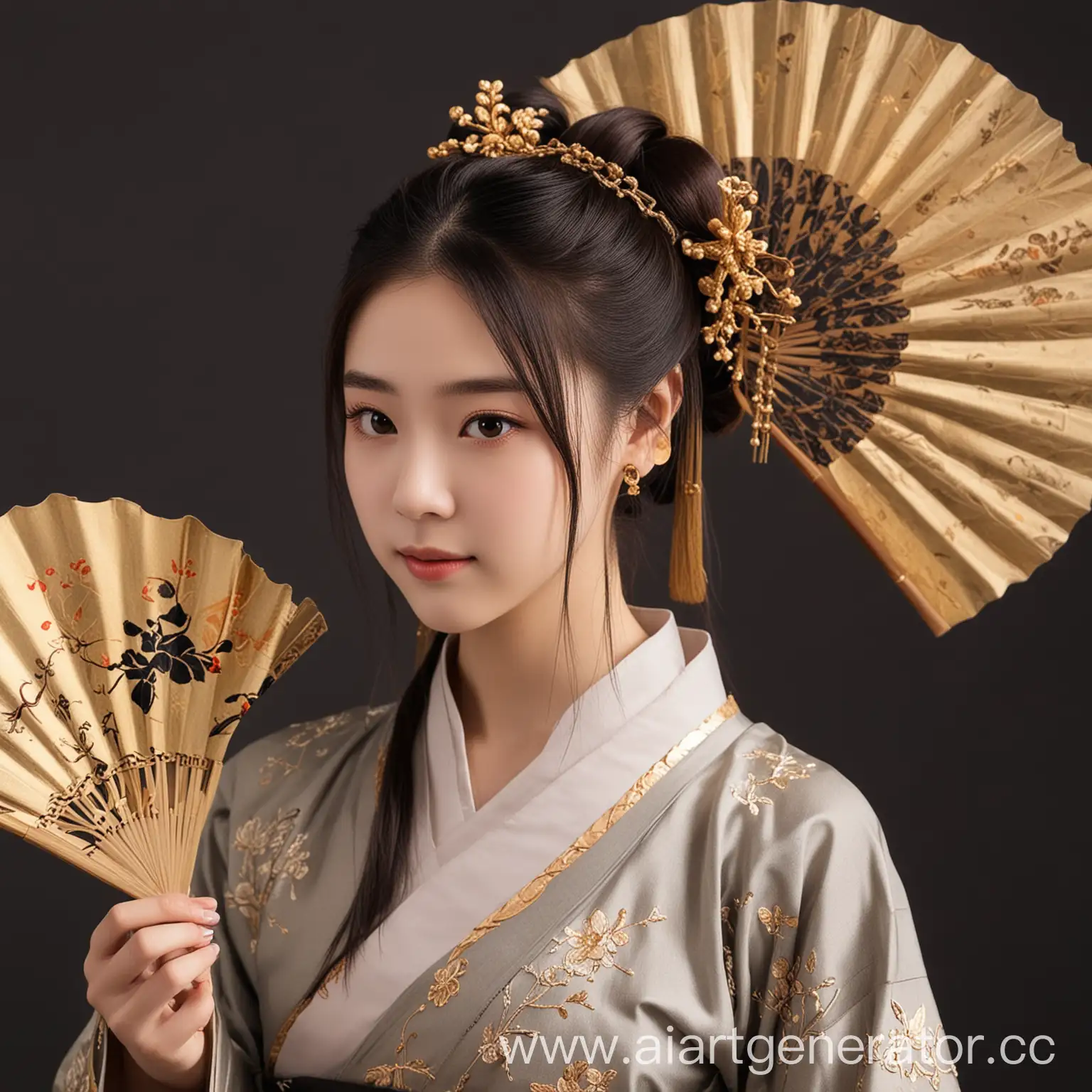 Chinese-Girl-in-Traditional-Hanfu-Attire-with-Fan-and-Golden-Eyes