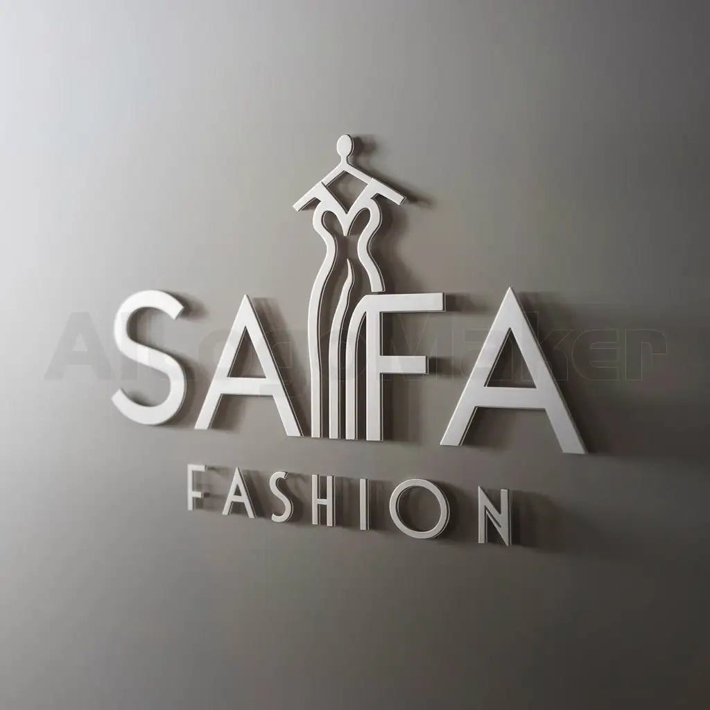 a logo design,with the text "Safa Fashion", main symbol:it all about Evening gown dress i want to make mix between the name and make design of Evening gown dress,Moderate,clear background