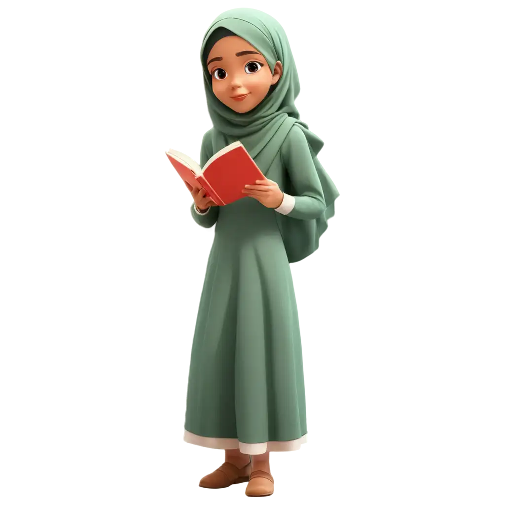 cartoon muslim girl reading quran