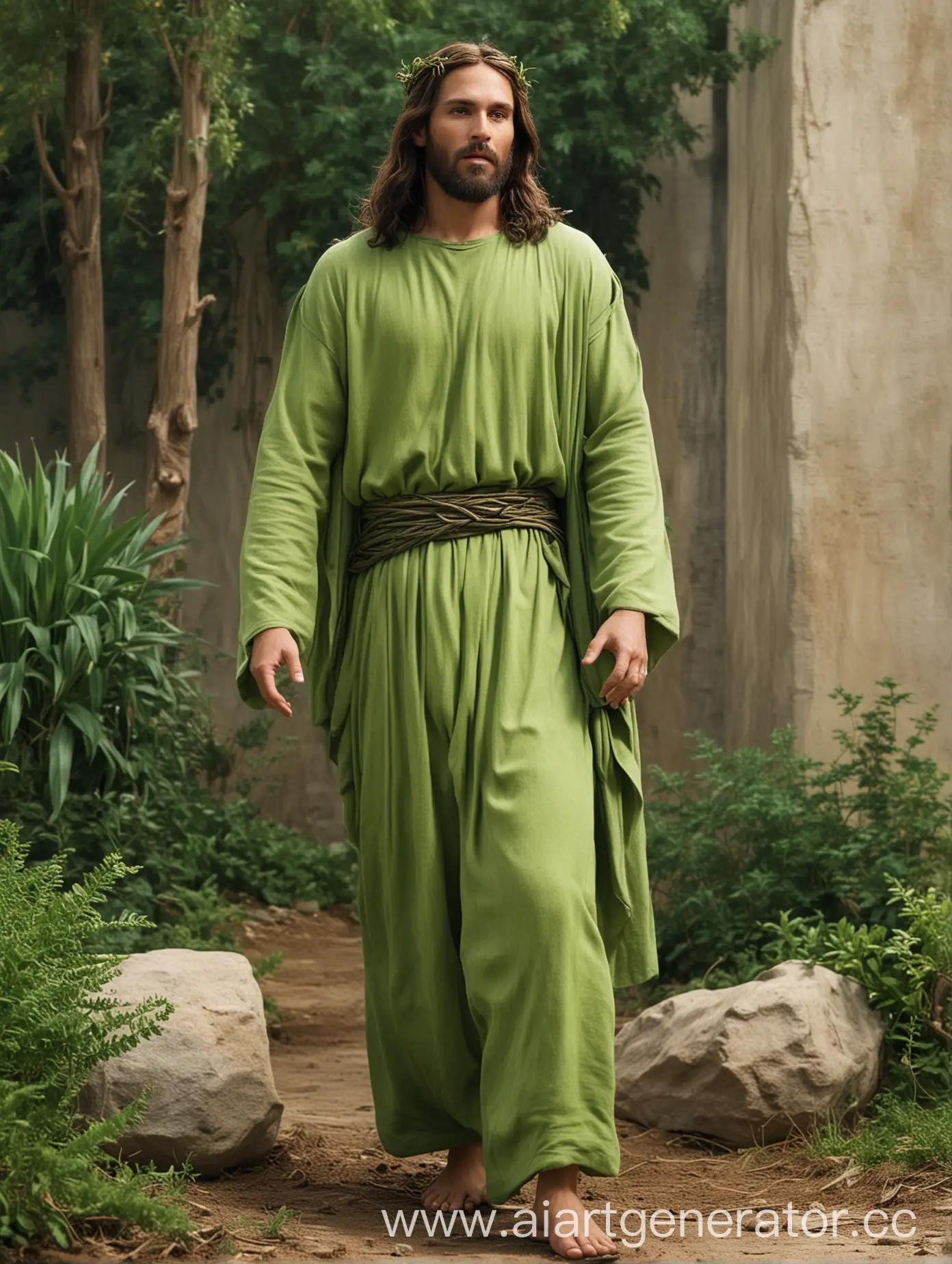 Jesus in green clothes