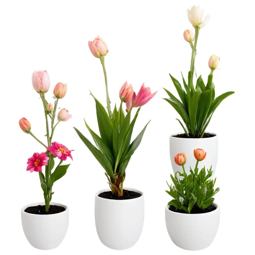Exquisite-PNG-Image-of-Beautiful-Flowers-in-White-Pots-Enhance-Your-Space-with-Stunning-Floral-Artwork