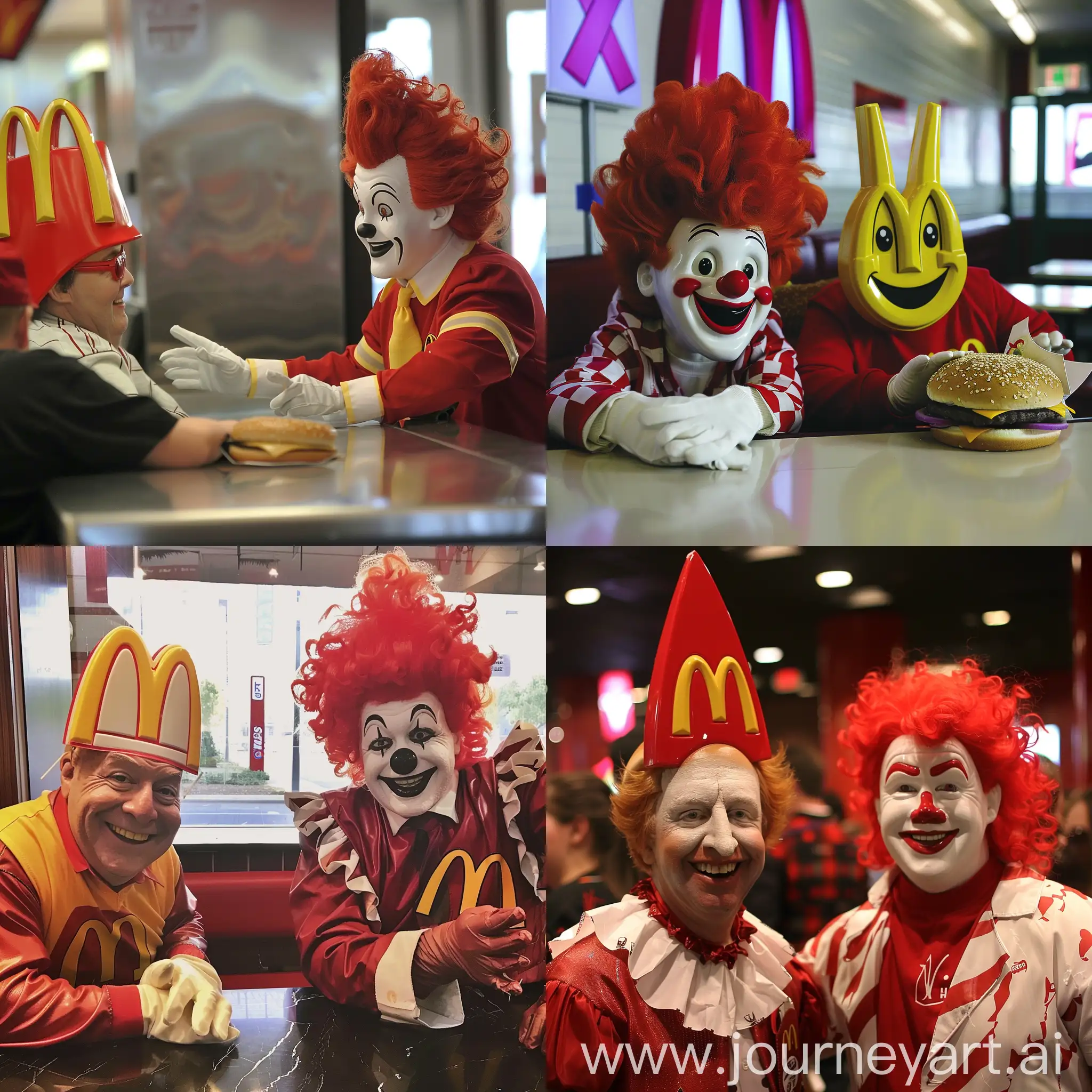 Ronald McDonald and the Burger King working at Wendy's 