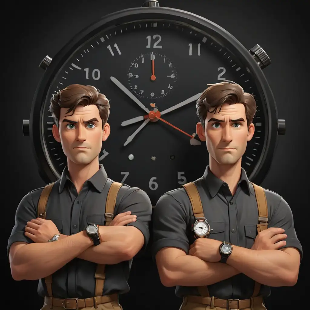 Cartoon-Workers-with-Watches-on-Black-Background