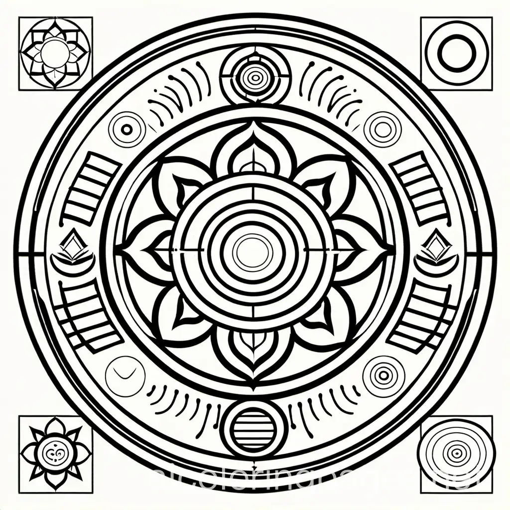 all 7 chakras, Coloring Page, black and white, line art, white background, Simplicity, Ample White Space. The background of the coloring page is plain white to make it easy for young children to color within the lines. The outlines of all the subjects are easy to distinguish, making it simple for kids to color without too much difficulty