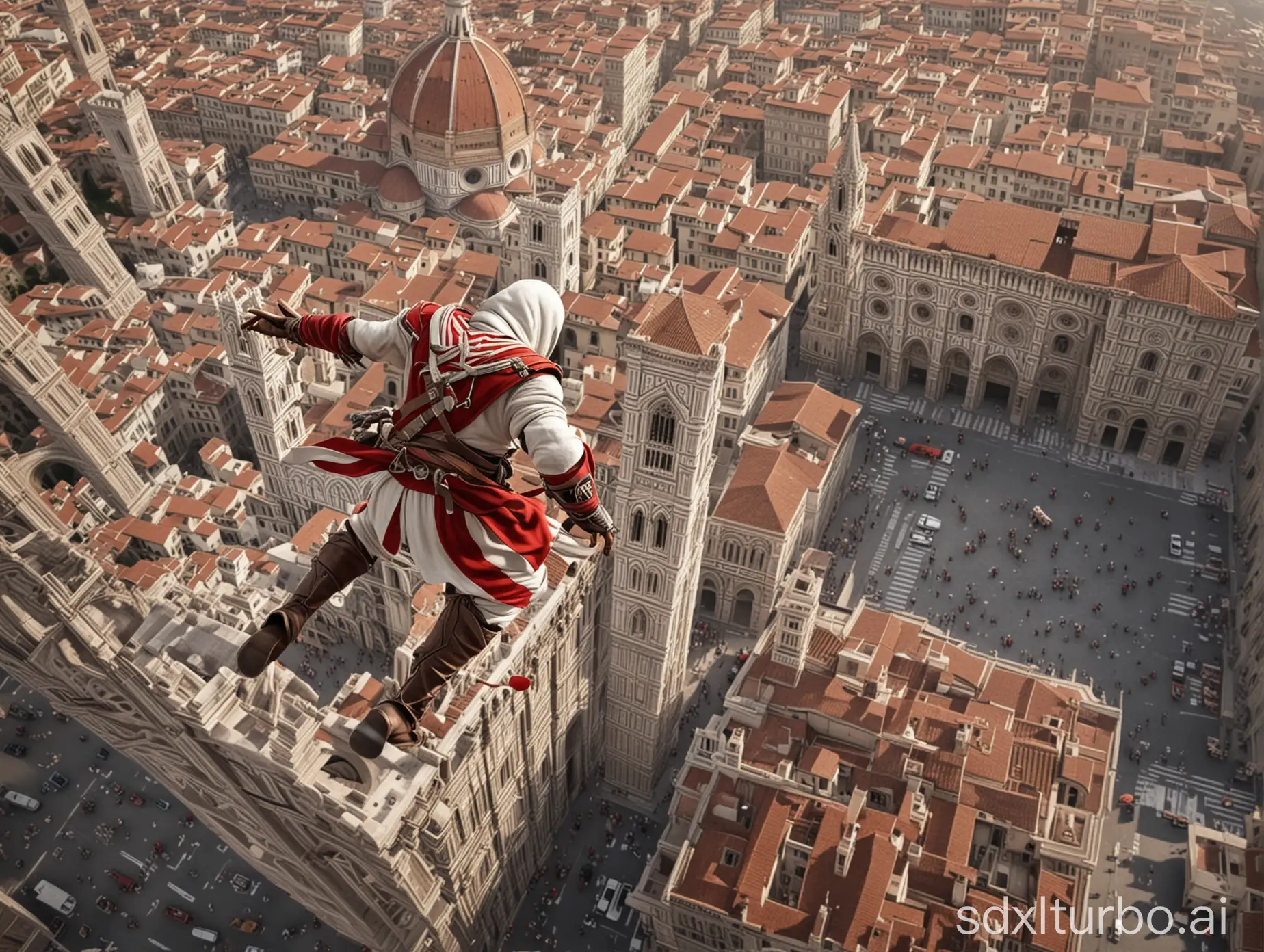 Hyper-Realistic-Assassins-Creed-Soldier-Diving-from-Florence-Duomo