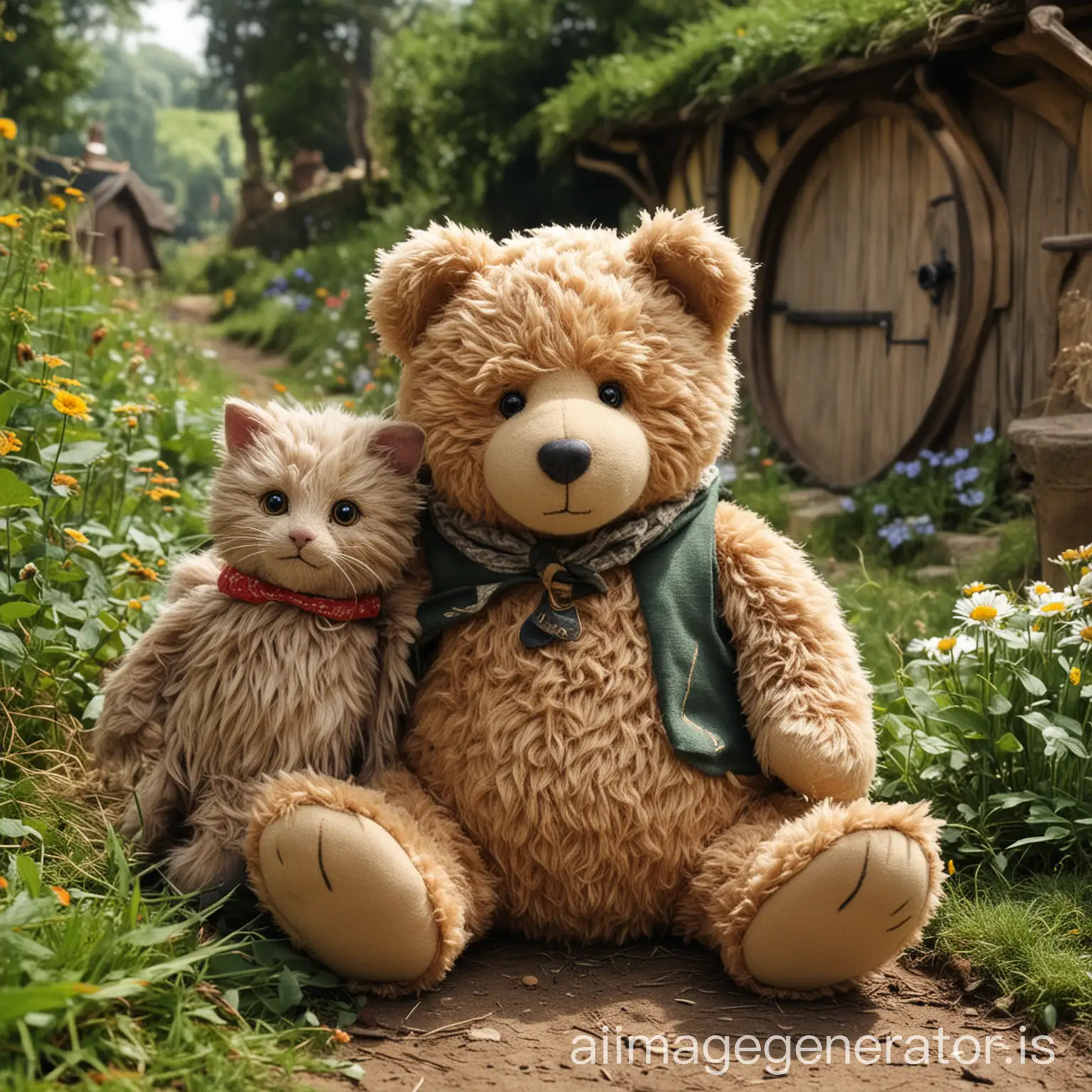 Teddy-Bear-and-Cat-Enjoying-Serene-Moments-in-the-Shire
