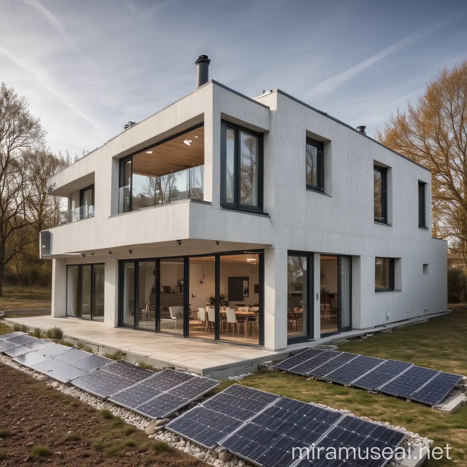 spacious house with walls of flexible solar panels