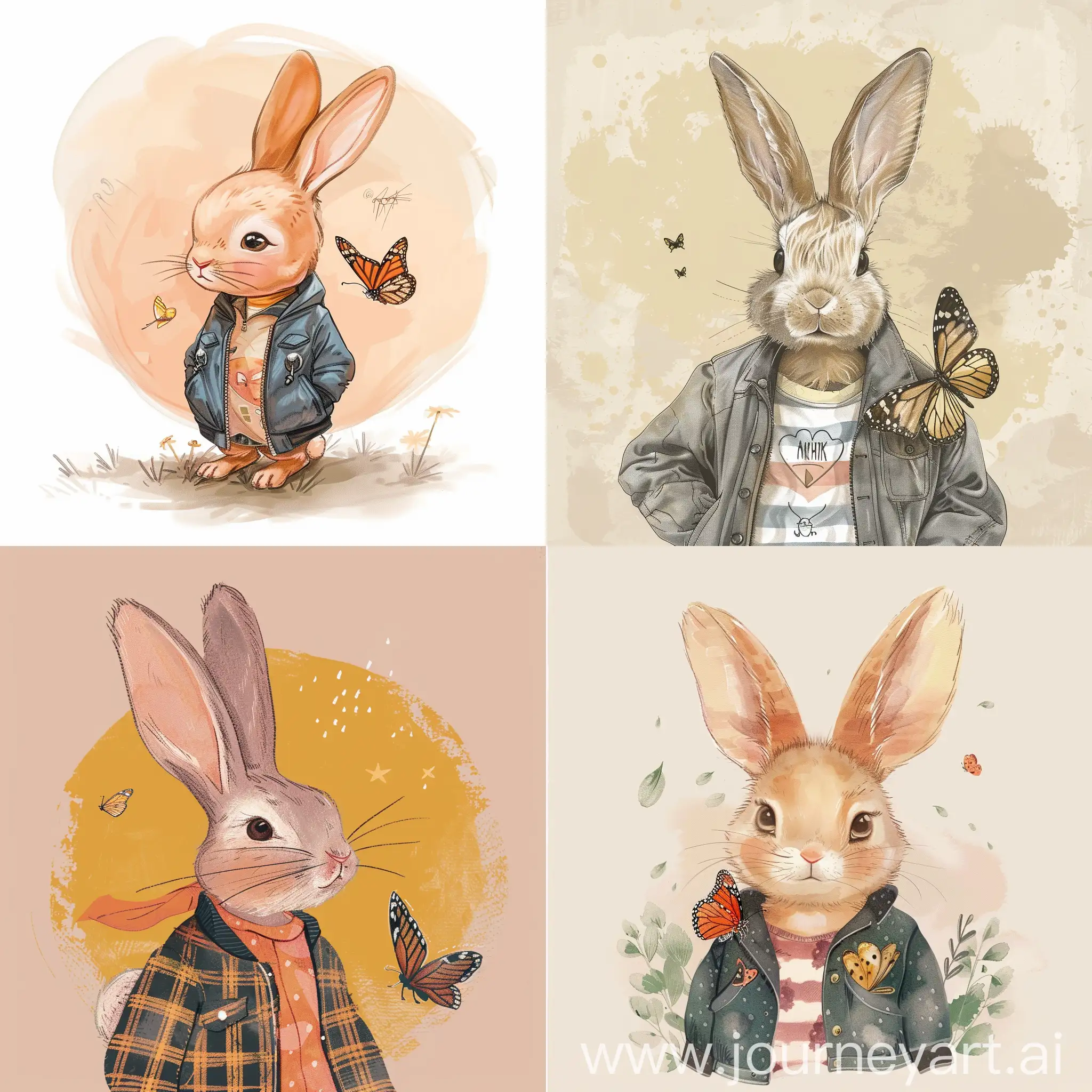 Adorable-Bunny-Wearing-a-Jacket-with-Butterfly-Whimsical-Animal-Art