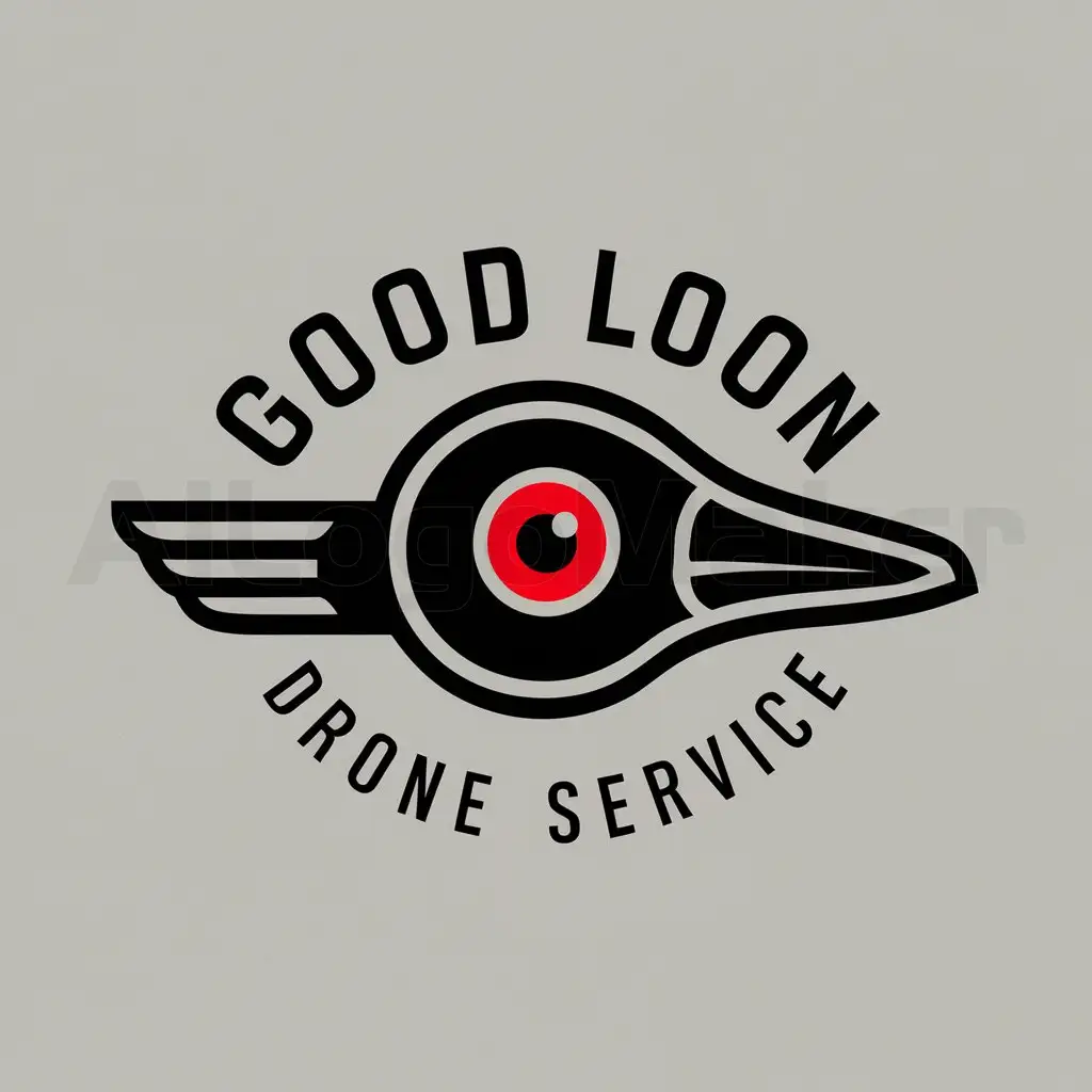 a logo design,with the text "Good Loon Drone Service", main symbol:Drone Loon red eye,Moderate,clear background