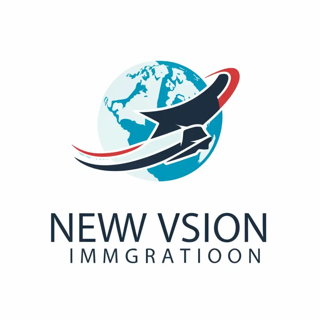 a logo design, with the text 'newvisionimmigration', main symbol:travel, Moderate, be used in the industry 'Others', clear background-with airplane