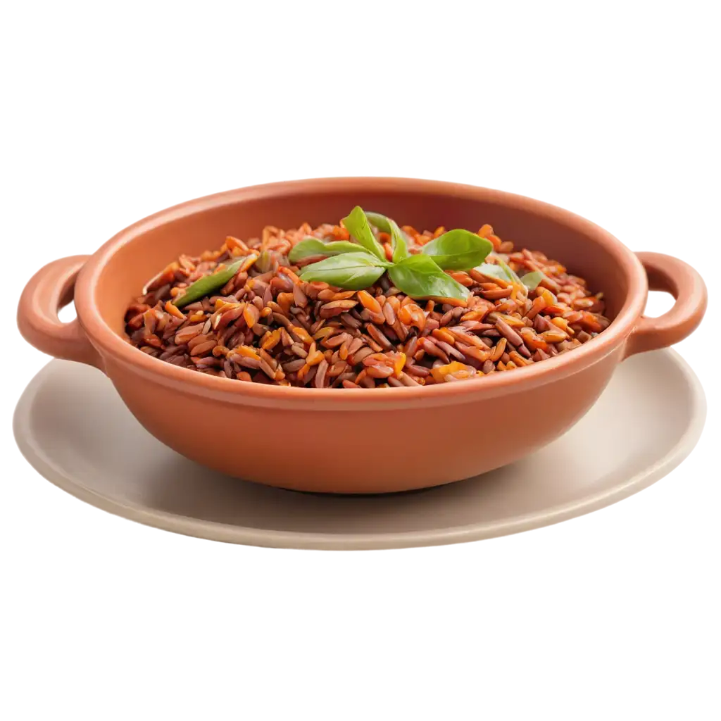 Vibrant-Mini-Tomatoes-and-Red-Cooked-Rice-in-Traditional-Indian-Tiny-Terracotta-Plate-PNG-Enhancing-Culinary-Visuals