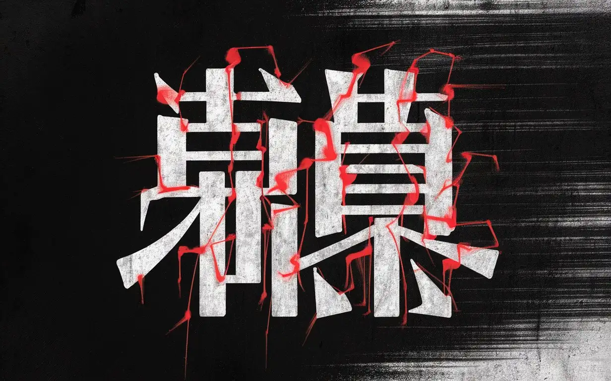 Le mot 家倫 avec un style assez sobre avec un style street graffiti asiatique. Fonf noir dégradé sombre