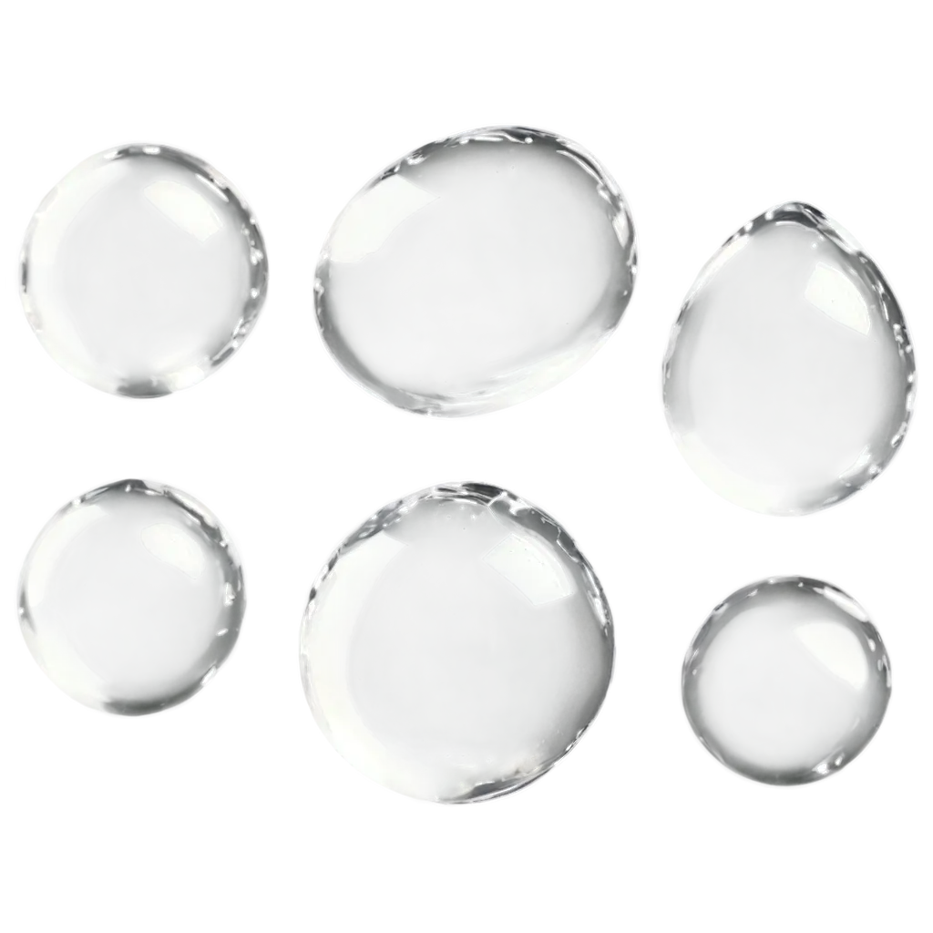 Top view, flat transparent clear drops on horizontal surface