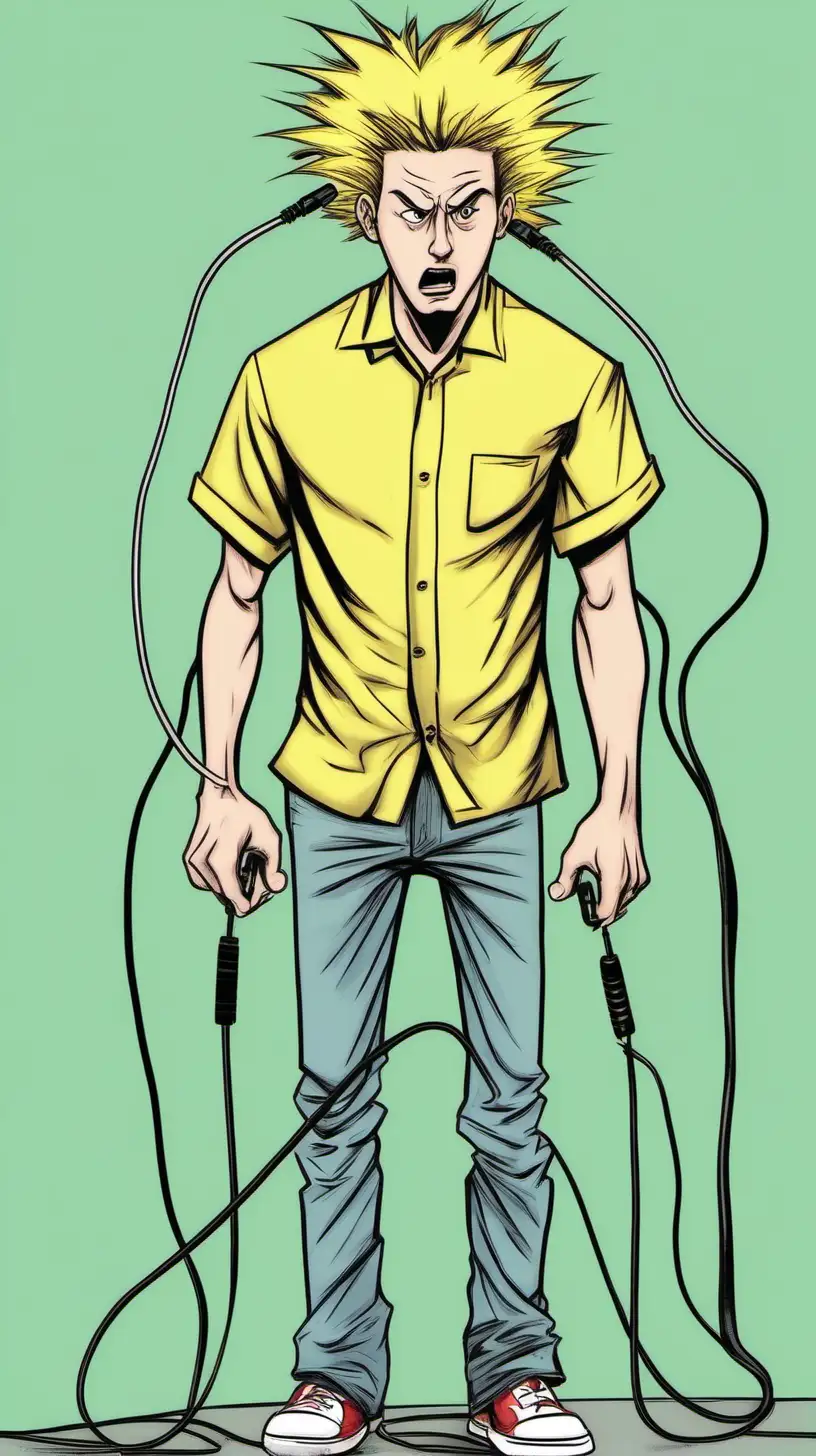Colorful Cartoon Illustration of a Man Being Electrocuted with Hair Standing Up